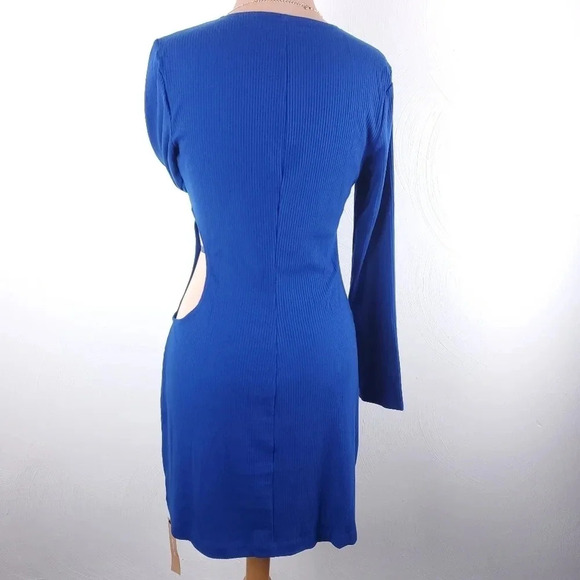 Reformation Dress Kensy Cutout Blue Stretch Knit Mini Size XL NWT - Picture 4 of 15